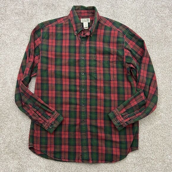 L.L Bean Long Sleeve Button Front Flannel Shirt Plaid Cotton Men's Size Medium - Picture 2 of 8